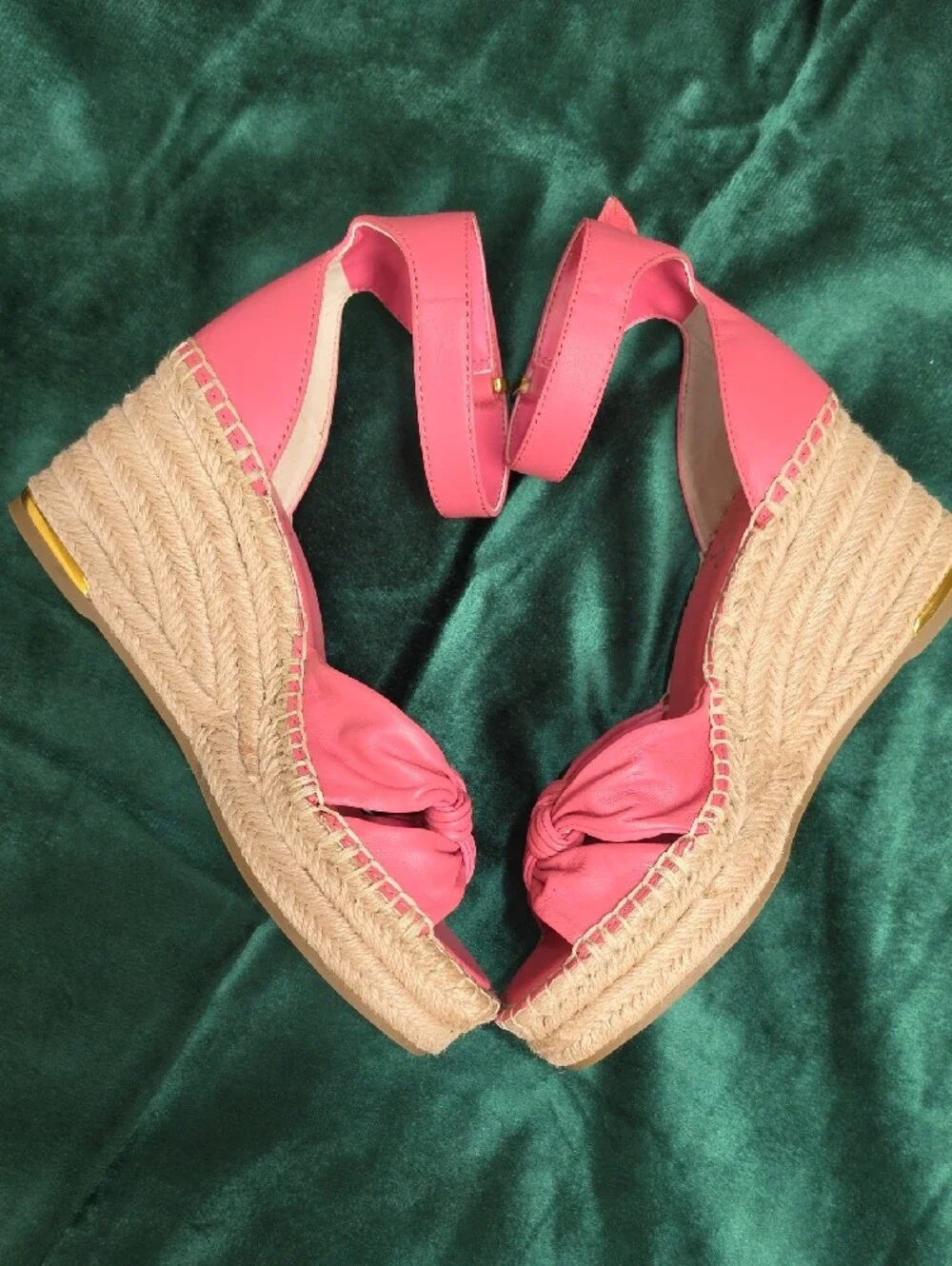 Franco Sarto Clementine Strawberry-Pink Knot Espadrille Wedge Sandals - Size 5.5